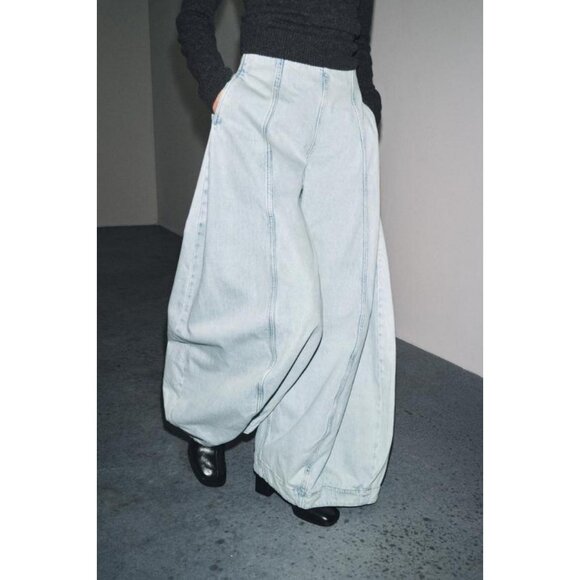 ZARA JEANS ZW COLLECTION HIGH-WAIST BALLOON - Picture 6 of 8